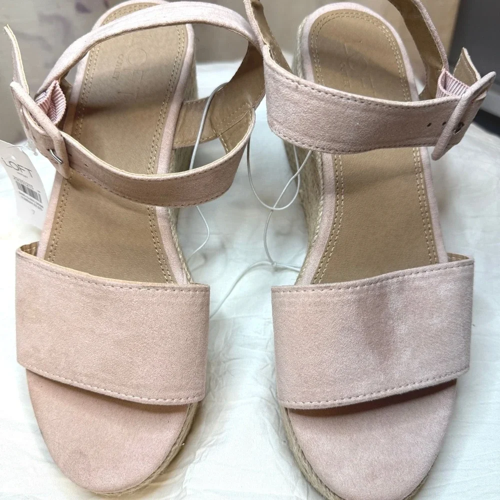 Loft Womens‎ Blush Pink Faux Suede Espadrille Platform Wedge Sandals Size 7